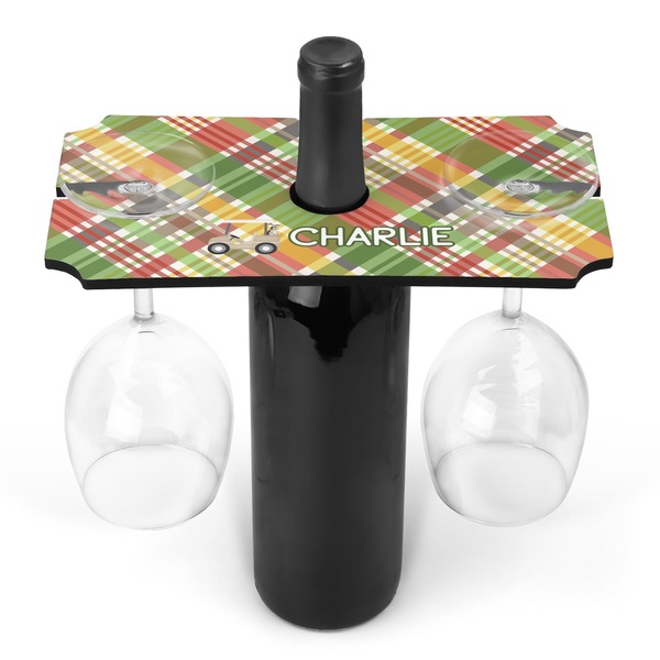 Custom Golfer's Plaid Wine Bottle & Glass Holder (Personalized