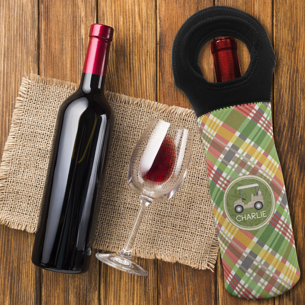 Golfer's Plaid Wine Tote Bag - FLATLAY