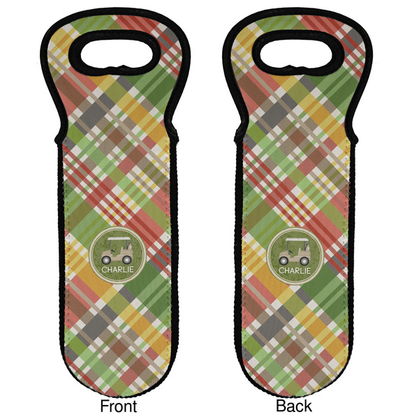 Golfer's Plaid Wine Tote Front & Back