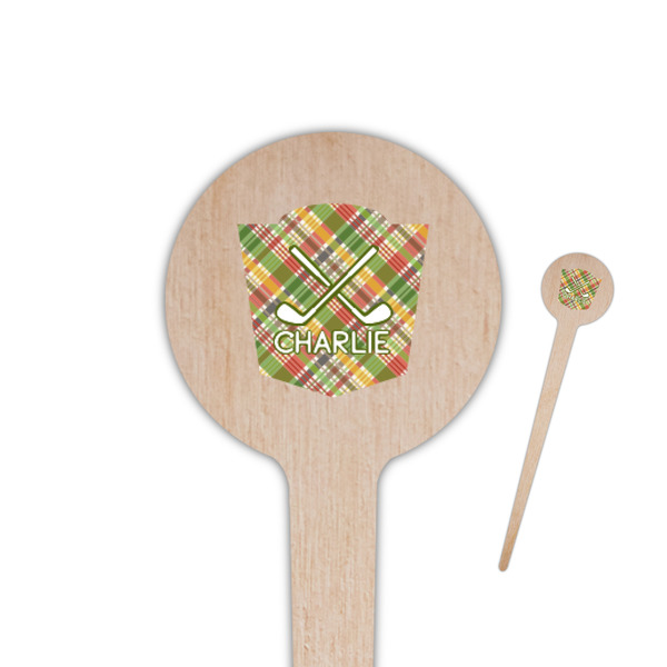 Custom Golfer's Plaid 4" Round Wooden Food Picks - Double Sided (Personalized)