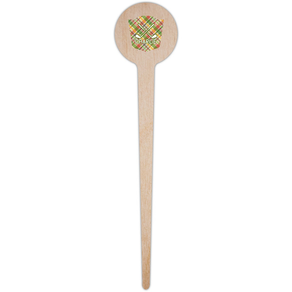 Golfer's Plaid Wooden 4" Food Pick - Round - Single Pick