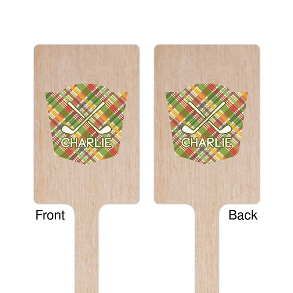 Golfer's Plaid Wooden 6.25" Stir Stick - Rectangular - Double Sided - Front & Back
