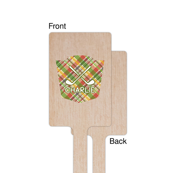 Golfer's Plaid Wooden 6.25" Stir Stick - Rectangular - Single - Front & Back