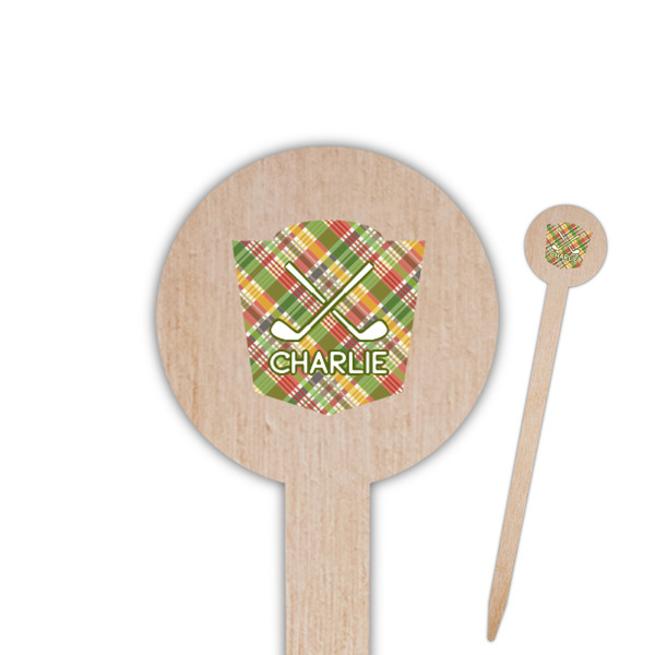 Custom Golfer's Plaid Round Wooden Food Picks (Personalized)