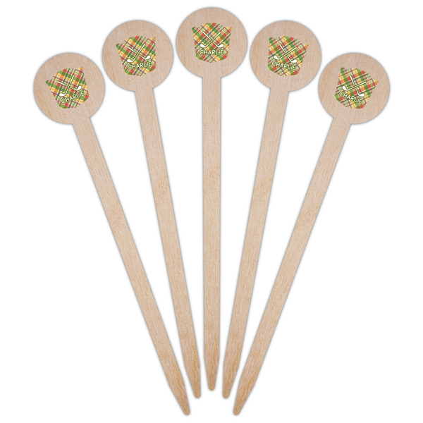 Golfer's Plaid Wooden 6" Food Pick - Round - Fan View