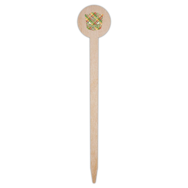 Golfer's Plaid Wooden 6" Food Pick - Round - Single Pick