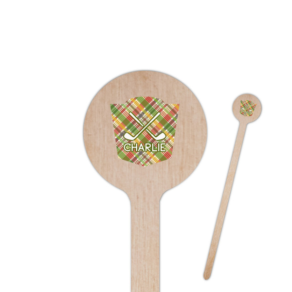 Custom Golfer's Plaid Round Wooden Stir Sticks (Personalized)