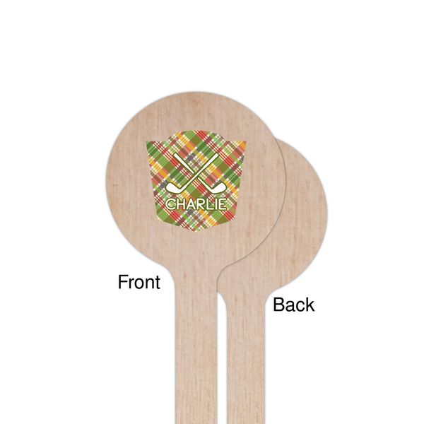 Golfer's Plaid Wooden 7.5" Stir Stick - Round - Single Sided - Front & Back