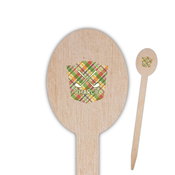 Custom Golfer's Plaid Oval Wooden Food Picks - Single Sided (Personalized)