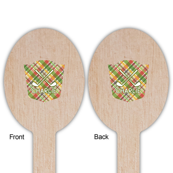 Golfer's Plaid Wooden Food Pick - Oval - Double Sided - Front & Back