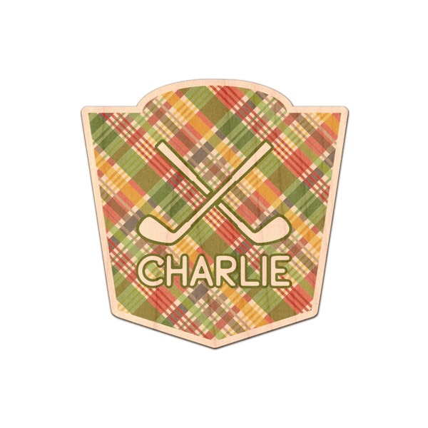 Custom Golfer's Plaid Genuine Maple or Cherry Wood Sticker (Personalized)