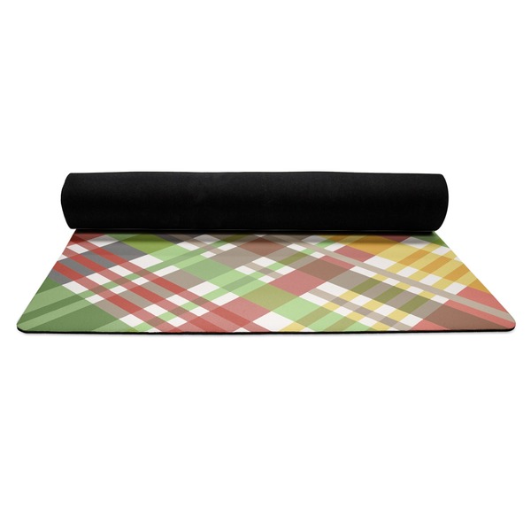 Golfer's Plaid Yoga Mat Rolled up Black Rubber Backing