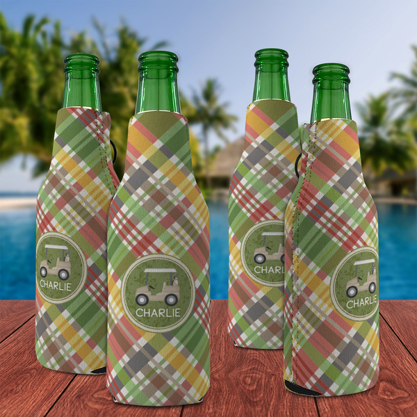 Golfer's Plaid Zipper Bottle Cooler - Set of 4 - LIFESTYLE