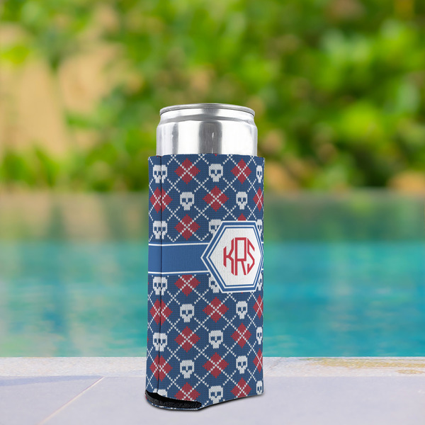 Knitted Argyle & Skulls Can Cooler - Tall 12oz - In Context