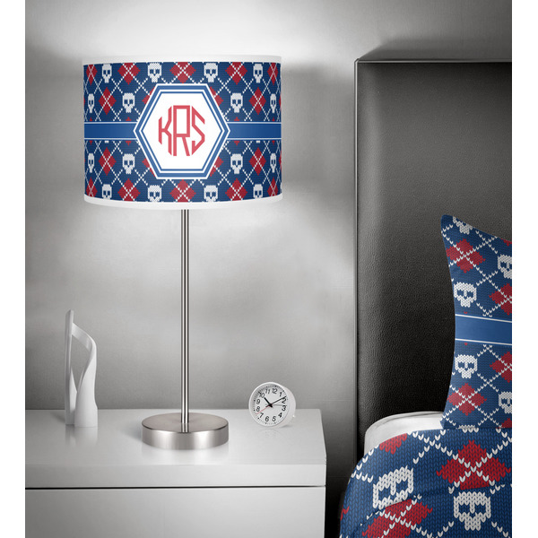 Knitted Argyle & Skulls 13 inch drum lamp shade - in room