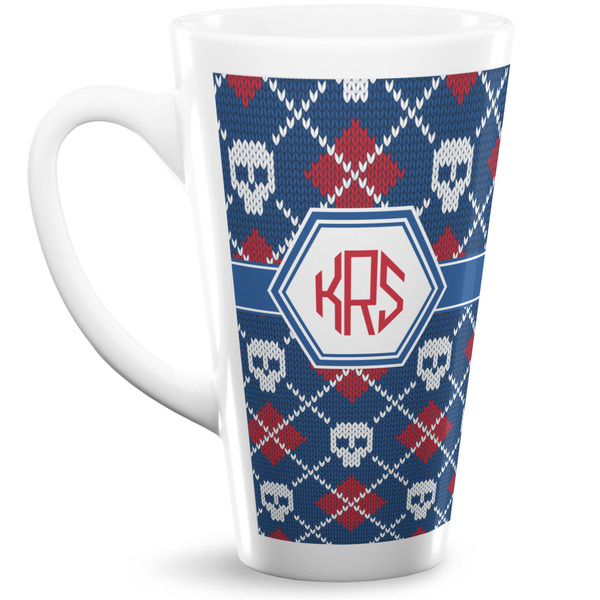 Custom Knitted Argyle & Skulls 16 Oz Latte Mug (Personalized)