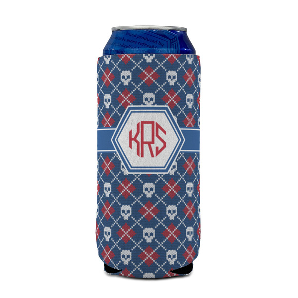 Knitted Argyle & Skulls 16oz Can Sleeve - FRONT (on can)