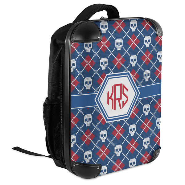 Knitted Argyle & Skulls 18" Hard Shell Backpacks - ANGLED VIEW