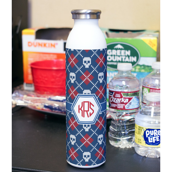 Knitted Argyle & Skulls 20oz Water Bottles - Full Print - In Context
