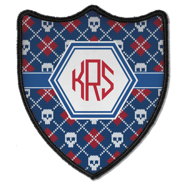 Custom Knitted Argyle & Skulls Iron On Shield Patch B w/ Monogram