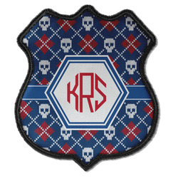 Knitted Argyle & Skulls Iron On Shield Patch C w/ Monogram
