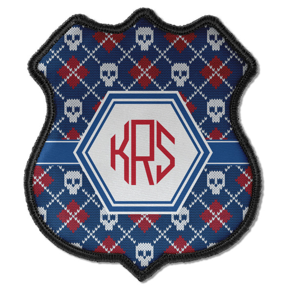 Custom Knitted Argyle & Skulls Iron On Shield Patch C w/ Monogram