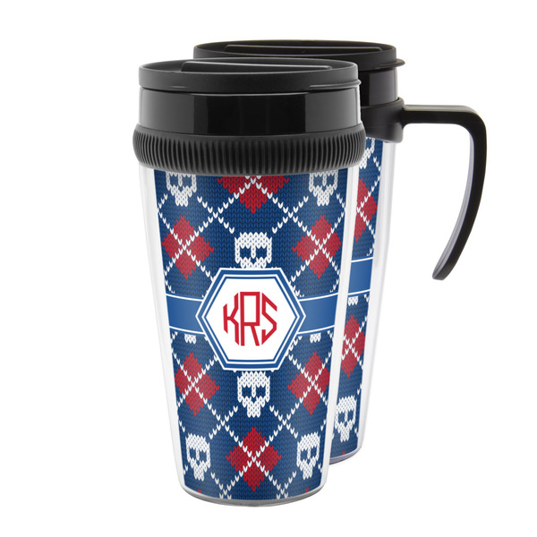 Custom Knitted Argyle & Skulls Acrylic Travel Mug (Personalized)