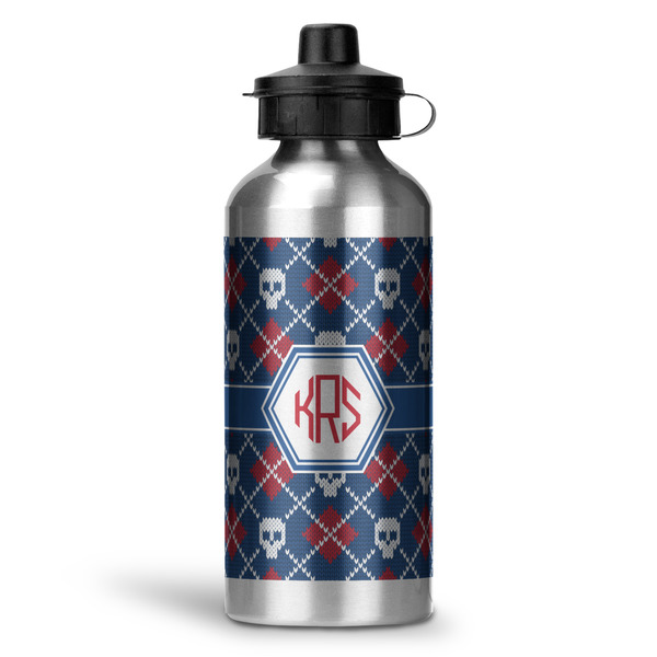Custom Knitted Argyle & Skulls Water Bottles - 20 oz - Aluminum (Personalized)