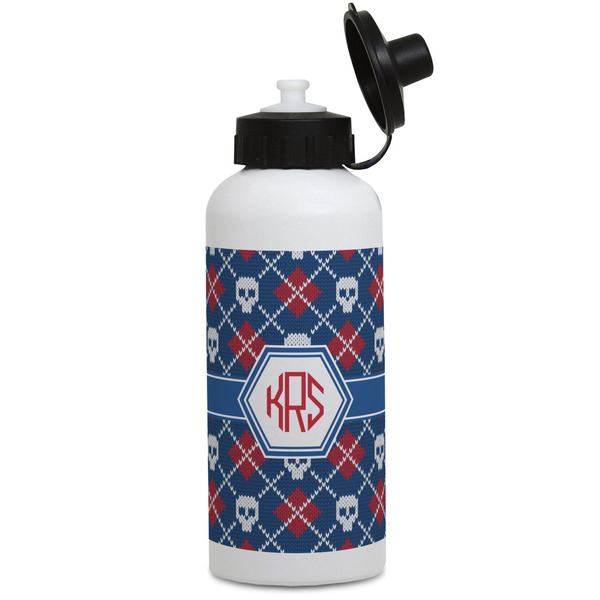 Custom Knitted Argyle & Skulls Water Bottles - Aluminum - 20 oz - White (Personalized)
