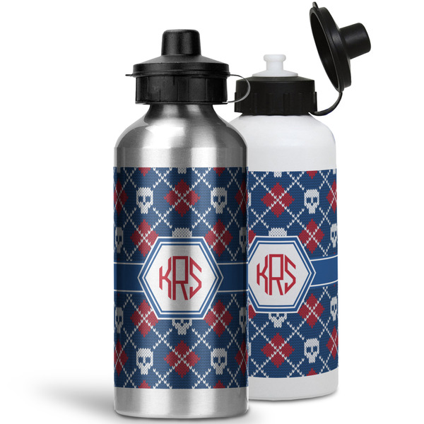 Knitted Argyle & Skulls Aluminum Water Bottles - MAIN (white &silver)