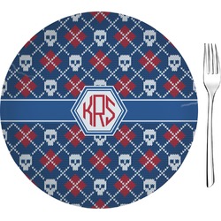 Knitted Argyle & Skulls Glass Appetizer / Dessert Plate 8" (Personalized)