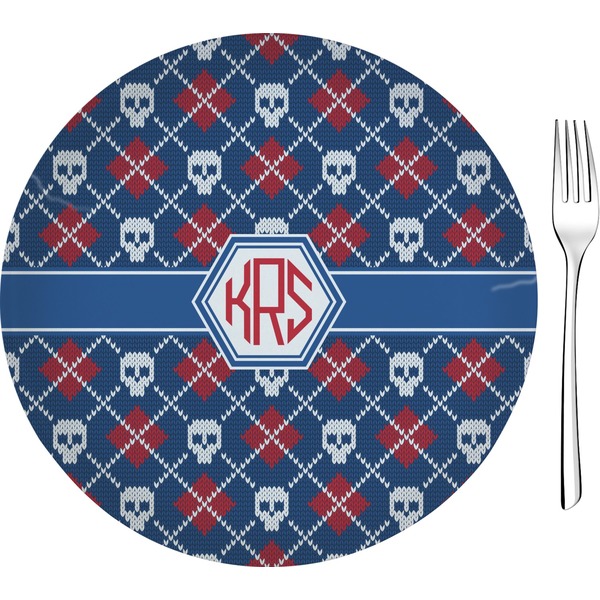 Custom Knitted Argyle & Skulls 8" Glass Appetizer / Dessert Plates - Single or Set (Personalized)