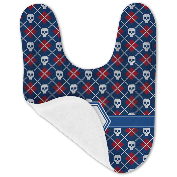 Knitted Argyle & Skulls Baby Bib - AFT folded
