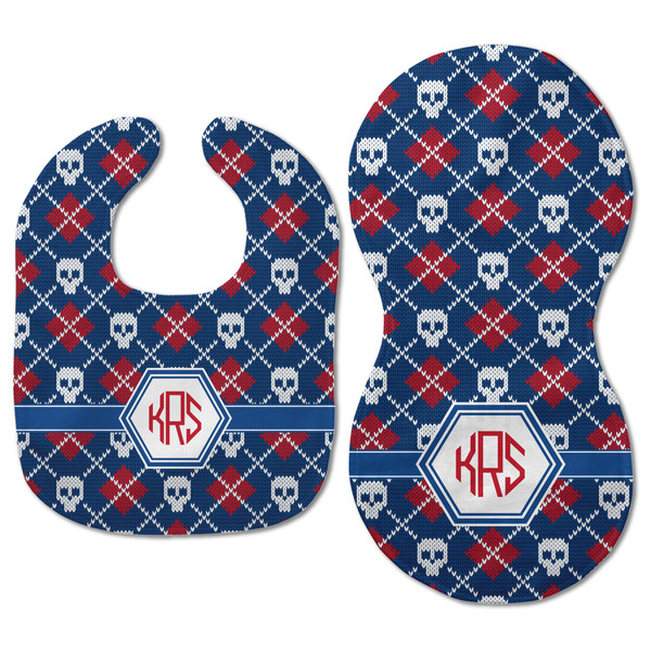 Knitted Argyle & Skulls Baby Bib & Burp Set - Approval (new bib & burp)