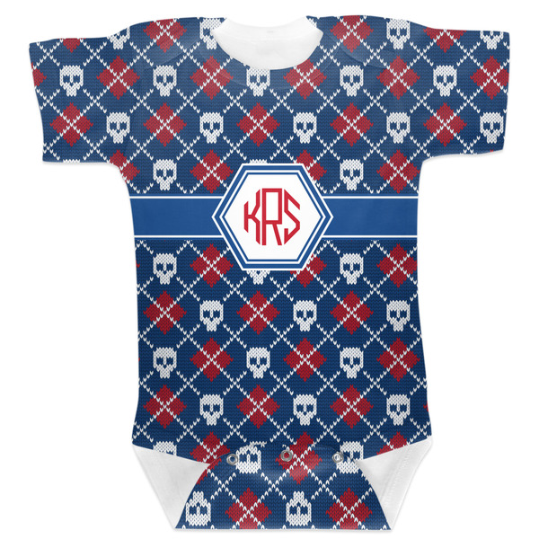 Custom Knitted Argyle & Skulls Baby Bodysuit 3-6 w/ Monogram