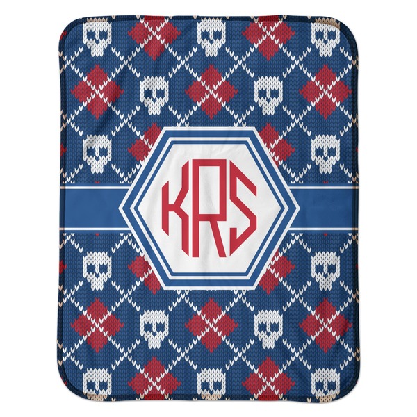 Knitted Argyle & Skulls Baby Sherpa Blanket - Flat