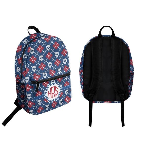 Knitted Argyle & Skulls Backpack front and back - Apvl
