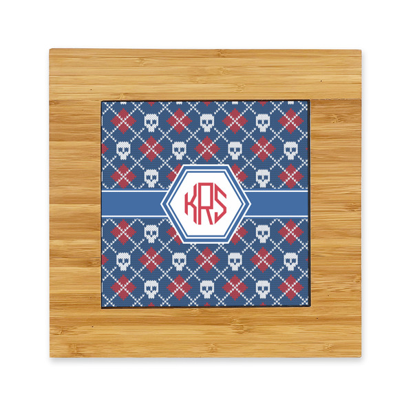 Custom Knitted Argyle & Skulls Bamboo Trivet with Ceramic Tile Insert (Personalized)