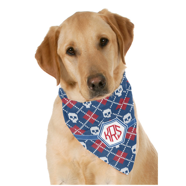 Custom Knitted Argyle & Skulls Dog Bandana Scarf w/ Monogram