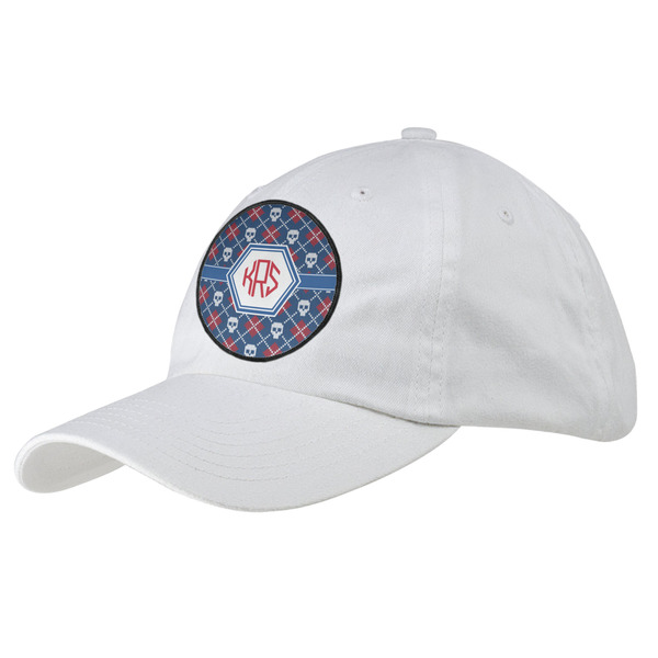 Custom Knitted Argyle & Skulls Baseball Cap - White (Personalized)