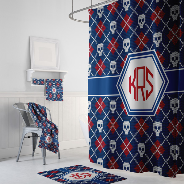 Knitted Argyle & Skulls Bath Towel Sets - 3-piece - In Context