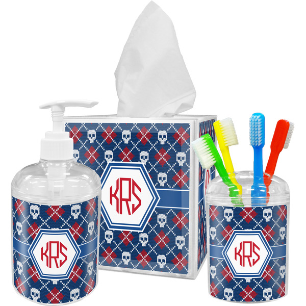 Knitted Argyle & Skulls Tissue Box Cover (Personalized)