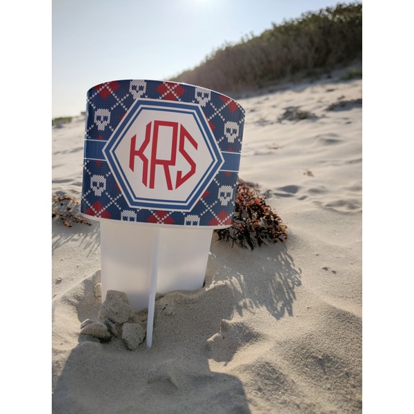 Knitted Argyle & Skulls Beach Spiker white on beach with sand
