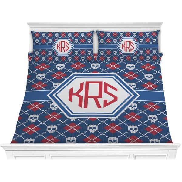 Custom Knitted Argyle & Skulls Comforter Set - King (Personalized)