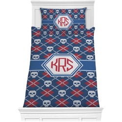 Knitted Argyle & Skulls Comforter Set - Twin XL (Personalized)
