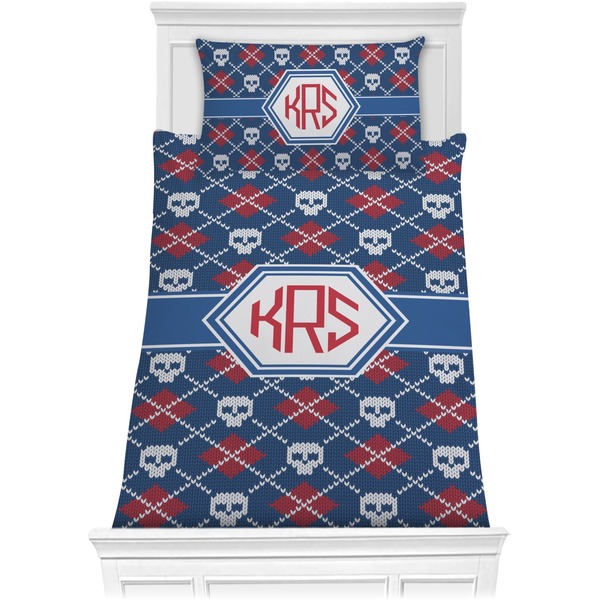 Custom Knitted Argyle & Skulls Comforter Set - Twin (Personalized)