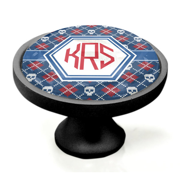 Knitted Argyle & Skulls Black Custom Cabinet Knob (Side)