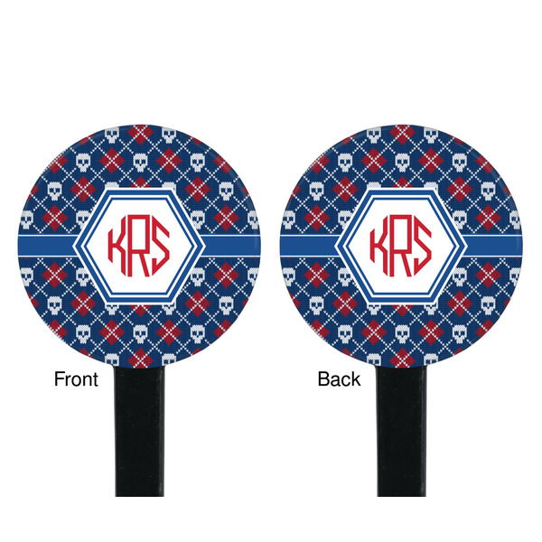 Knitted Argyle & Skulls Black Plastic 7" Stir Stick - Double Sided - Round - Front & Back