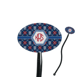 Knitted Argyle & Skulls 7" Oval Plastic Stir Sticks - Black - Single Sided (Personalized)