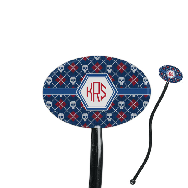 Custom Knitted Argyle & Skulls 7" Oval Plastic Stir Sticks - Black - Single Sided (Personalized)